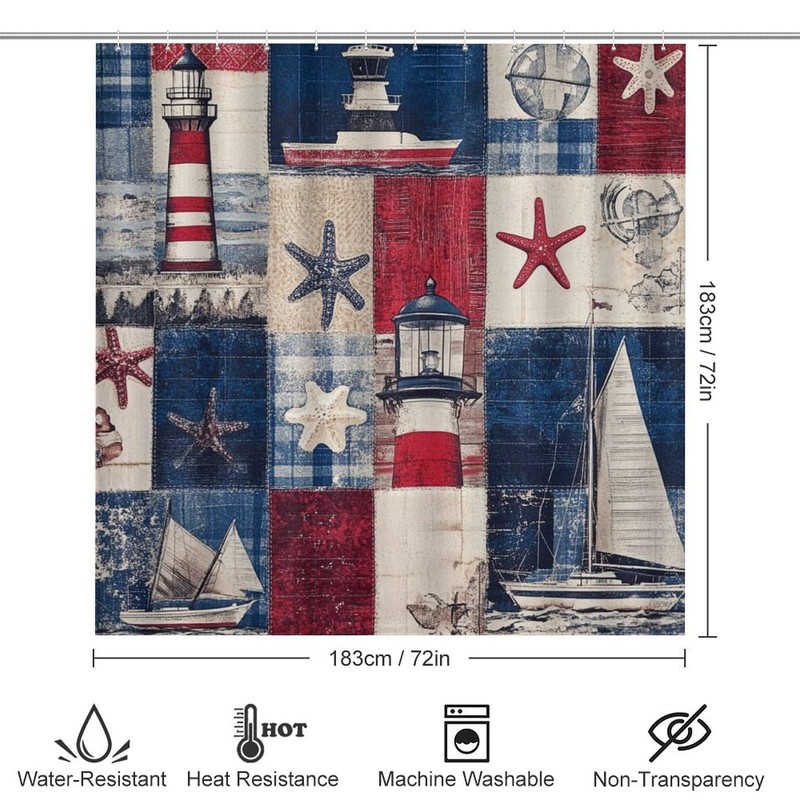 HDESDIS 4Pcs Abstract Sea Lighthouse Shower Curtain Sets with Rugs,