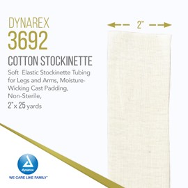 Dynarex Tubular Cotton Stockinette - Non-Sterile Elastic Stockinette Tubing for Legs & Arms - Moisture-Wicking Cast Padding - 2" x 25 Yards, Case of 4