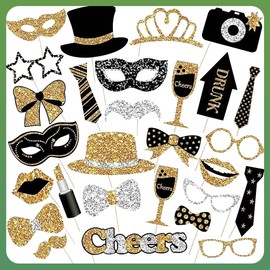 YSDMY 30 Pcs Photo Booth Props,Photo Props Set,Party Decorations for Halloween,Christmas,Family Reunion, Class Reunion, Birthday, Weddings, Prom Disco Mardi Gras Party Supplies