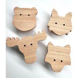 Scandinavian Animals Wall Hooks Made of Untreated Oak Wood (Elk Wolf Lynx Bear) Wardrobe Entrance Area Coat Hook Nursery Hallway Baby Gift