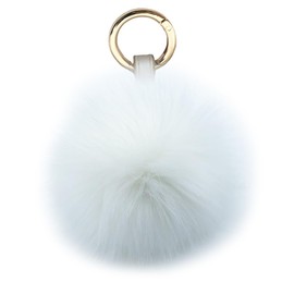 Sqzrpomddy Cute Keychain Pendant Faux Fur Large Fox Fur Pom Pom Keychain Bag Charm Fluffy Fur Ball, white