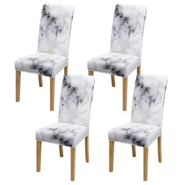 BIETYONE Dining Chair Cover,Dining Room Chair Covers Set of 4,Stretch Kitchen Chair Cover,Washable Dining Chair Cover,Parsons Chair Slipcovers Protective,for Home,Restaurant,Banquet(Marble White)