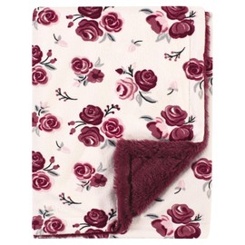 Hudson Baby Unisex Baby Plush Blanket with Furry Binding and Back, Rose, One Size