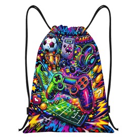 Gamer Drawstring Bag, Waterproof Swimming Bag for Boys, Video Game Boys Gym Bag, Large Capacity Storage Backpack for School Travel Sports and Hiking