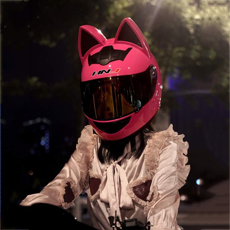 Cat Ear Motorcycle Helmet,Men and Women Cool Cute Cat Full