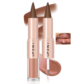 HOSAILY Lip Combo – 2 in 1 Dual-Ended Brown Lip Liner Lipstick & Gloss Kit, Nude Peach Juicy Lip Mirror Effect, Velvet Matte Lip Liner Smooth Buildable Glass Quick Fuller Lip Plumping Set for Women06#