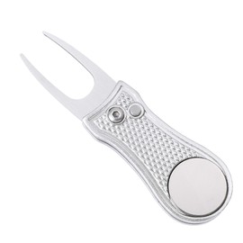Mile High Life All-Metal Foldable Golf Divot Tool with Pop-up Button and Magnetic Ball Marking (Silver Bone)