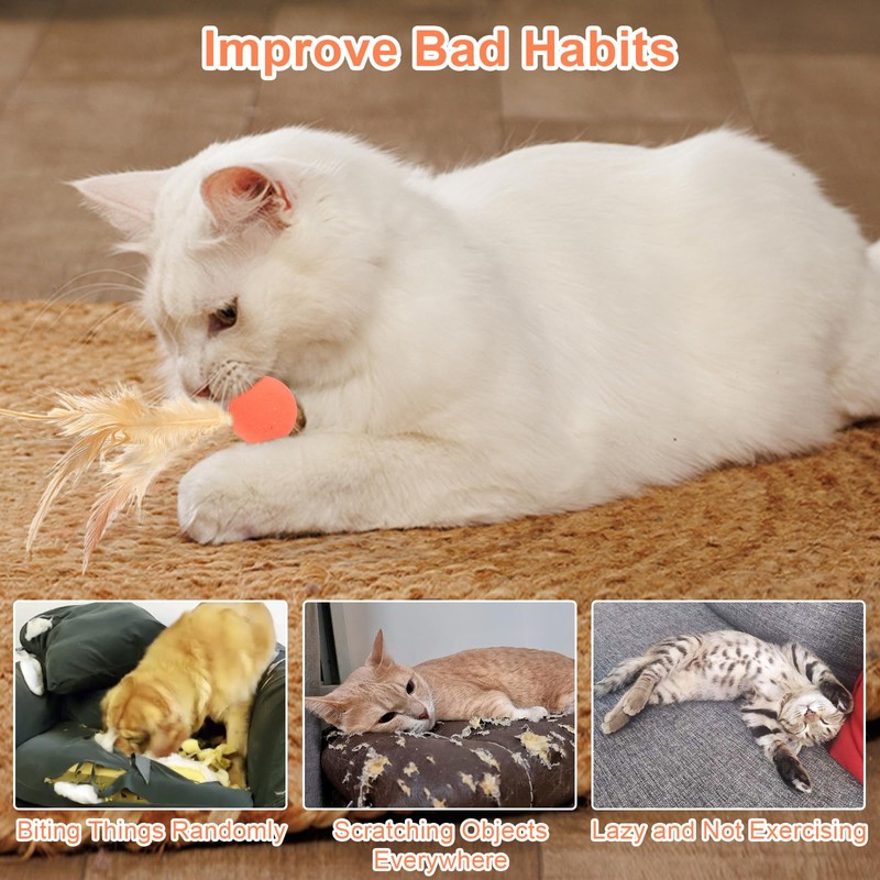 prota 6 PCS Cat Bouncy Ball With Feather, Bouncy Tails