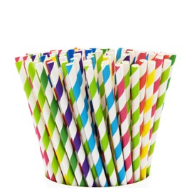 GUSTO [200 Pack] Striped Paper Drinking Straws – Sturdy & Non-Soggy – 100% Biodegradable, Food-Safe Ink, and Multi-Layered for Long-Lasting Use – Vibrant Assorted Colors (Formerly Comfy Package)