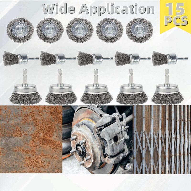 15 Pack Wire Brush for Drill, Carbon Steel Wire Wheel