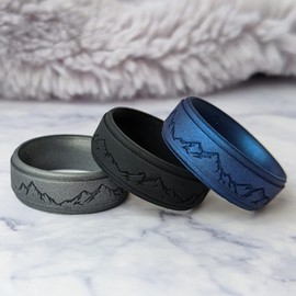 Knot Theory Mountain Silicone Ring for Men - Metallic Blue Size 10, Breathable Comfort Fit 8mm Bandwidth