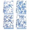 VISSTREE Chinoiserie Floral Kitchen Towels, 4 PCS White Blue Flowers