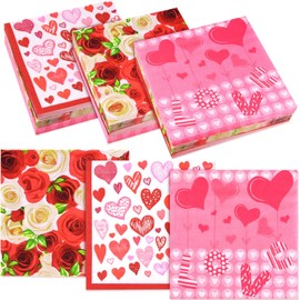 ASTARON 60 servilletas para el día de San Valentín de 13 x 13 pulgadas, servilletas de papel desechables para suministros de fiesta de San Valentín, 3 diseños de servilletas temáticas del día de San Valentín