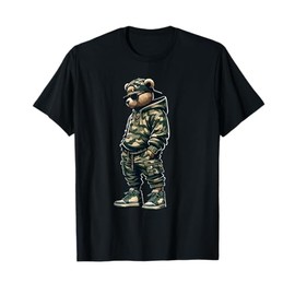 Graphic Camo Hip Hop Teddy Bear Cool Rapper Streetwear T-Shirt