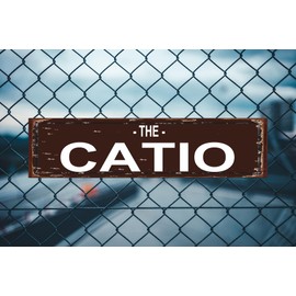 THE CATIO Sign Funny Street Sign Novelty Sign for Door Name Plate Plaque Home Patio Garden Bar Farm House Garage Wall Decor Metal Tin Sign Brown 16 x 4 Inch