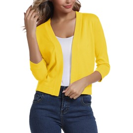Women's 3/4 Sleeve Open Front Bolero Cardigan Shrug Solid Cardigan Top, lemon yellow, xxl