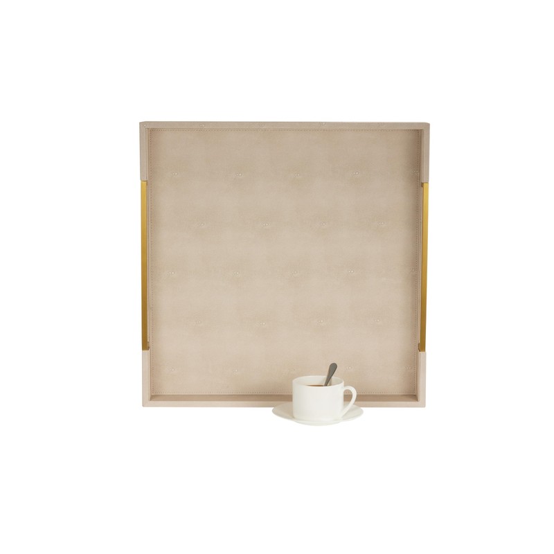 Sagala 20"x20" Extra Large Ottoman Tray with Gold Handles, Ivory
