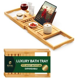 ROYAL CRAFT WOOD Premium Foldable Bathtub Tray Caddy - Wood Bath Tray for Tub, Bamboo Shelf, Expandable Bath Table Trays, Bathtub & Bathroom Accessories for New Home & Mothers, Birthday Gifts for Mom