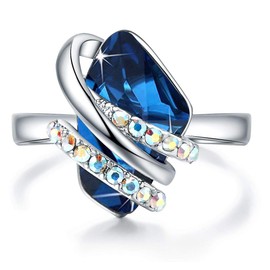 Leafael Wish Stone Women's Adjustable Crystal Open Ring (Sapphire Blue Silver Tone) Gifts for Women Mother Daughter September Birthstone Jewelry, Size 6.5-8