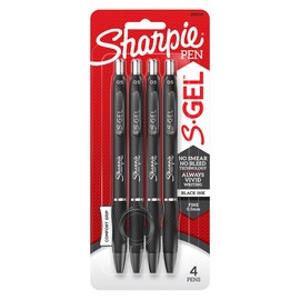 Sharpie S-Gel Pens | Fine Point 0.5mm | Black Ink | Pack of 4 | Retractable Gel Pens | Comfort Grip