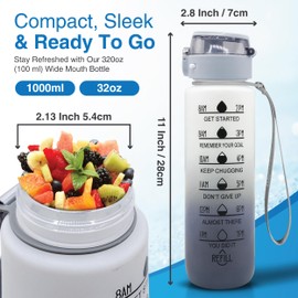 AQUA HOMIE Water Bottle with Straw, Water Bottle 1L, Gym Water Bottle with Time Marker and Carry Strap, BPA- Free Leakproof Water Bottle, Lightweight Drinks Bottle for Adults, Sports Water Bottle