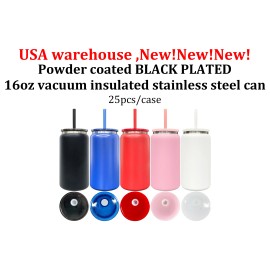25pcs  16oz Double Walled Insulated Stainless Steel Tumbler Black Plated Powder Coated Tumbler for Laser Engravingcolor: 25pcs (mix colors), capacity: 16OZ