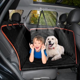 HOPEPIG Back Seat Extender for Dogs, Dog Car Seat Cover with Mesh Window & Storage Pocket, Waterproof Dog Seat Cover for Back Seat, Pet Backseat Cover for Car SUV Truck, Dog Hammock for Car, Black