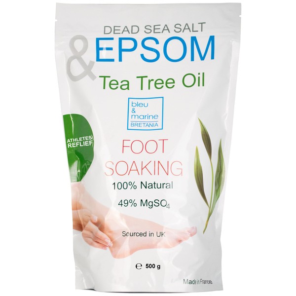 Foot Soak Salts Tea Tree Essential Oil Epsom Bath Salts Dead Sea Salt Antifungal Foot Soak Salts for Foot Spa Soak Detox Foot Bath Fungal Treatment Toenail Fungus soak Ingrown Nail Pain Relief 500g
