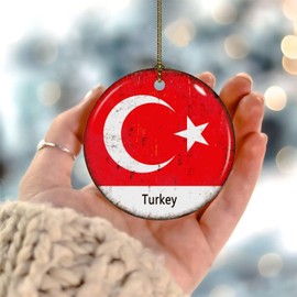 Christmas Ornaments 2024 Turkey Xmas Ornament Global World Flag Travel Trip Christmas Ornaments World Countries Flag International Festival Collectible Gift for Holiday Decoration Ceramic Circle White