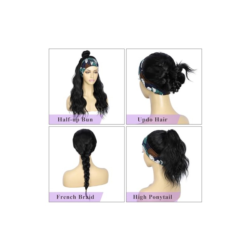 SAPPHIREWIGS Pelucas sintéticas negras con diadema y ondas corporales para