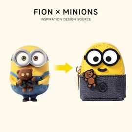 FION Cute Cartoon Minions Bag Charm with Zipper and Cross Body Strap, Headphone Earbud Storage Bag