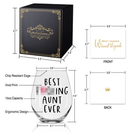 Perfectinsoy Best Aunt Ever Wine Glass with Gift Box, Funny Aunt Gift, Evening Mug, Unique Romantic Gift Idea for Her, Wife, Aunt, New Aunt, Grandma, Daughter, Gift Idea for Aunt