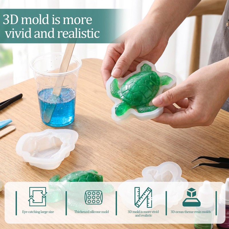 3Pcs Animal Resin Molds, Turtle Frog and Lizard Shapes Silicone