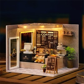 Flever Dollhouse Miniature DIY House Kit Creative Room with Furniture for Romantic Valentine's Gift (Leisurely Coffee Shop)