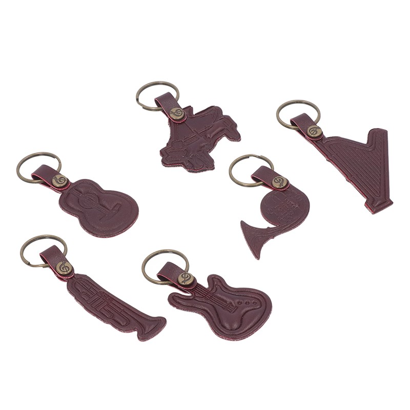 7PCS Cowhide Musical Instrument Keychains Mini Guitar Violin Horn Bass