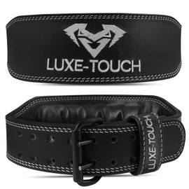 LUXE-TOUCH 7mm Thickened Premium Leather Weightlifting Belt, 4" Wide Heavy Duty powerlifting Belt for Men & Women. Lumbar Support Leather Belt for Bodybuilding and Cross Training. Workout Belt (Black 7mm Thick Leather, X-Large (38" 44"))