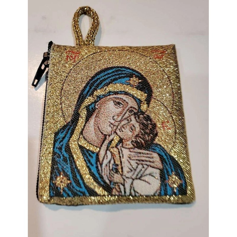 Madonna and Child Full Color Zipper Rosary Pouch with Gold