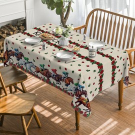 Horaldaily Kentucky Rectangular Tablecloth 60×104 Inch, Horse Racing Washable Table Cover for Party Picnic Dinner Decor