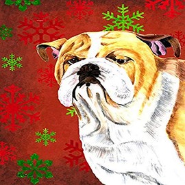 Caroline's Treasures SC9414GF Bulldog English Red and Green Snowflakes Holiday Christmas Garden Flag Mailbox Flag Decorative Yard Flag Banner Outside Patio Artwork Yard Flower Beds, Garden Size, Mult