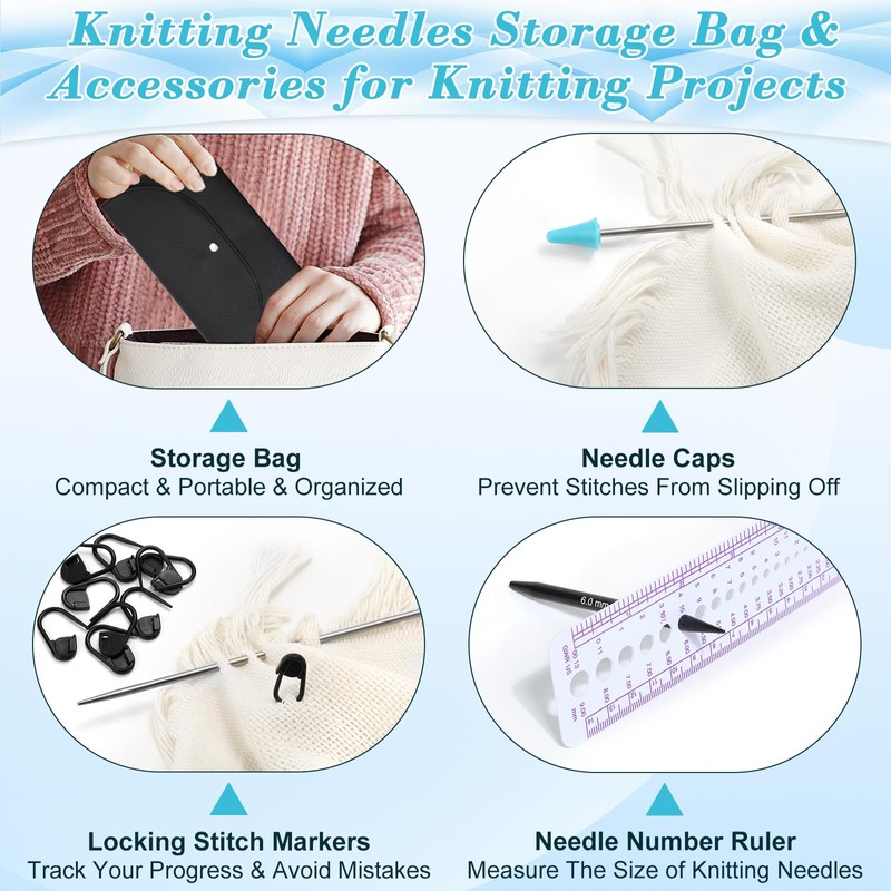 13 Pairs Interchangeable Knitting Needles Set with 4 Flexible Cables,