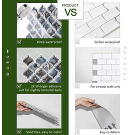 STICKGOO Arabesque Self Adhesive Tile Peel and Stick Backsplash, 12”X12” for Kitchen, Wall (Thicker Design, Faux Blue Agate)