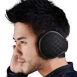 Kailh Winter Ear Warmers, Knitted Wool Plush Earmuffs for Men and Women, Adjustable Foldable Ear Muffs, Innovative Ear Protection, Keeps Your Ears Warm in Winter - black 1