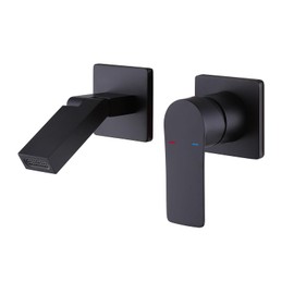 CHALIRS Wall Mount Fuacet Solid Brass, Wall Mounted Bathroom Vessel Sink Faucet,Single Handle 2 Holes Vanity Faucet with Foldable Spout, Rough in Valve (Matte Black)