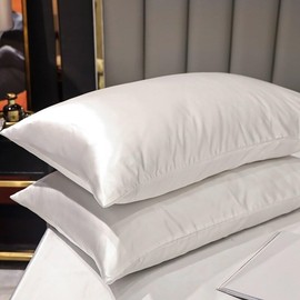 YUTNSAN White Silk Pillowcase Set, 2 Pack, 50X75cm, Envelope Closure, Silk Pillowcases for Hair and Skin