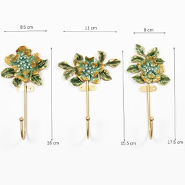 bordorsse Vintage Wall Hooks Decorative Rack Hangers, 3 Pack Metal Wall Mounted Hook with Flower Shape for Hanging Coats
