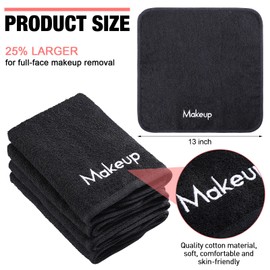 Chumia 18 Pcs Makeup Remover Cloths 13 x 13 Inch Makeup Towel Face Washcloths with Embroidery Black Reusable Washcloths Soft Cleansing Face Towel for Women