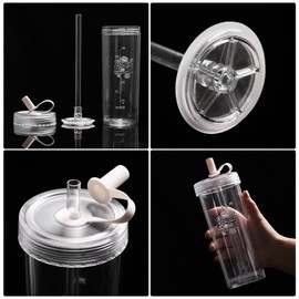 Portable Travel Coffee Press (16oz) - Double Wall with lids and Straws -Single Serve French Press for Travel, Home, Office, & More -No Leak Coffee ，Drinks or Tea Press Tumbler.