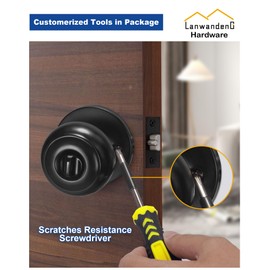 (2 Pack) Entry Door Knobs with Lock and Keyed Alike, Interior/Exterior Flat Ball Door Locks for Bedroom/Bathroom/Front/Offic Doors, Matte Black Finish