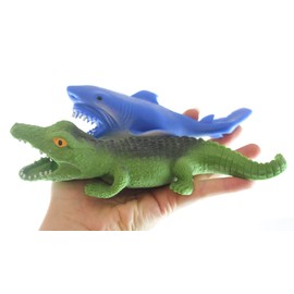 2 Stretchy Sand Animals - Shark and Alligator - Moldable Sensory, Stress, Squeeze Fidget Toy ADHD Special Needs Soothing Croc