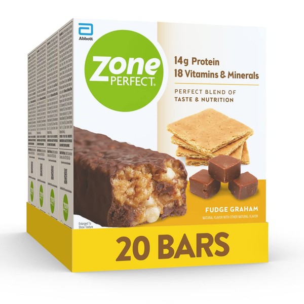 ZonePerfect Protein Bars, 14g Protein, 18 Vitamins & Minerals, Nutritious Snack Bar, Fudge Graham, 20 Bars